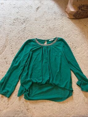 Ya Los Angeles Teal Embellished Neck Blouse